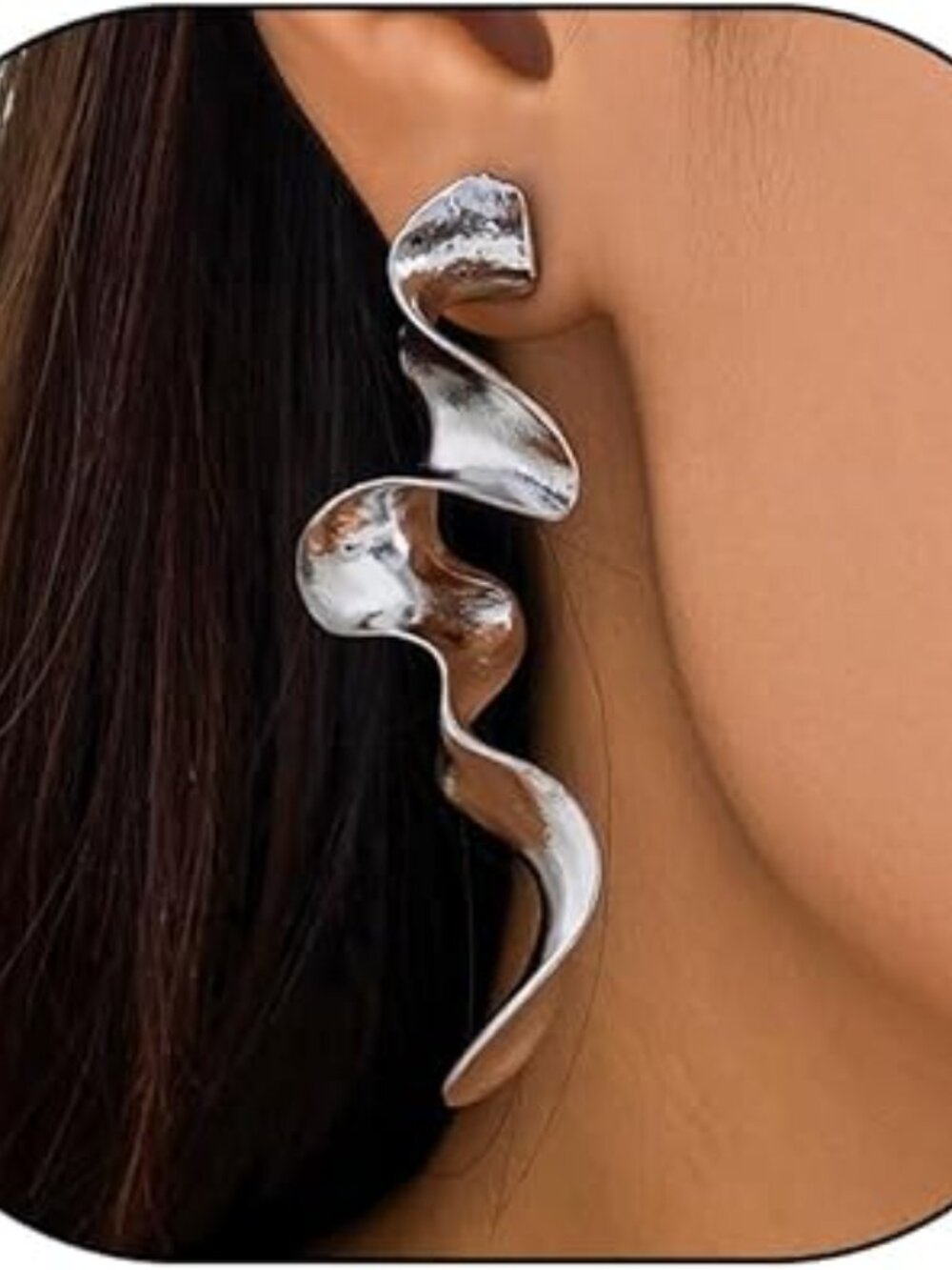 Silver Spiral Longβ Earrings Unique Statement Set Wedding Party's Boho Cuban